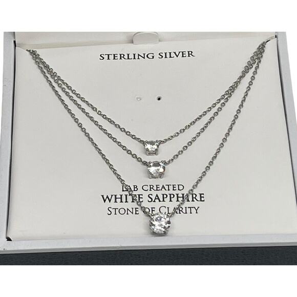 Sterling Silver Lab Sapphire (1.5 cts.)Layered Necklace Stunning Luxury Chic NEW - Picture 1 of 16